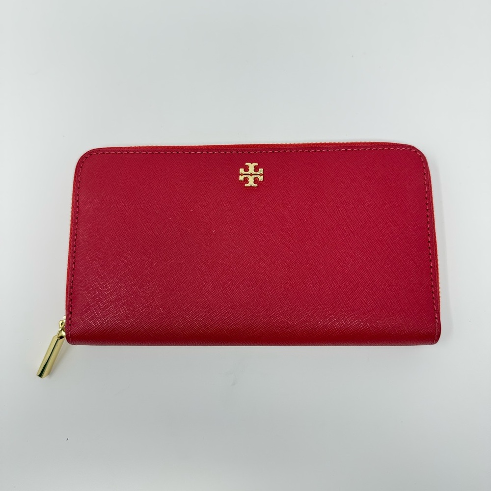 Tory Burch Robinson Zip Continental Wallet - Saffiano Leather - Cherry Apple Red